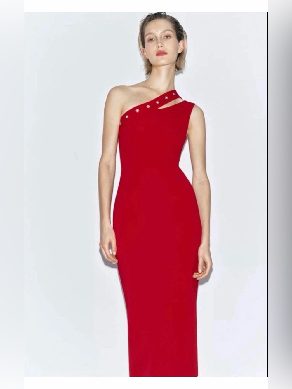 Zara One-Shoulder Snatching Red Dress